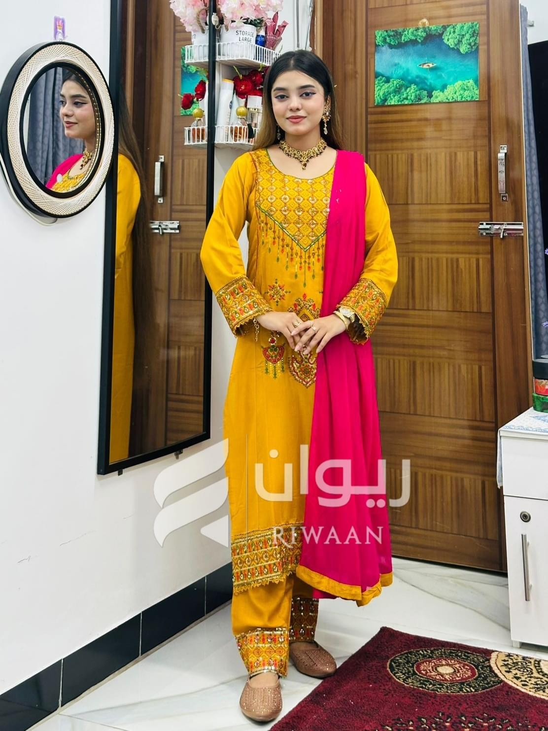 Yellow Sequence Embroidery Dress - Image 3