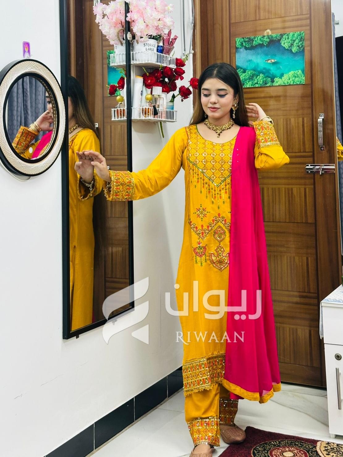 Yellow Sequence Embroidery Dress - Image 2