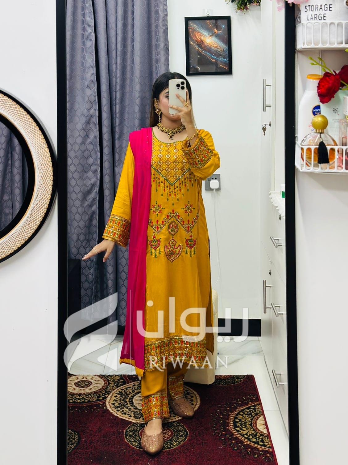 Yellow Sequence Embroidery Dress - Image 4