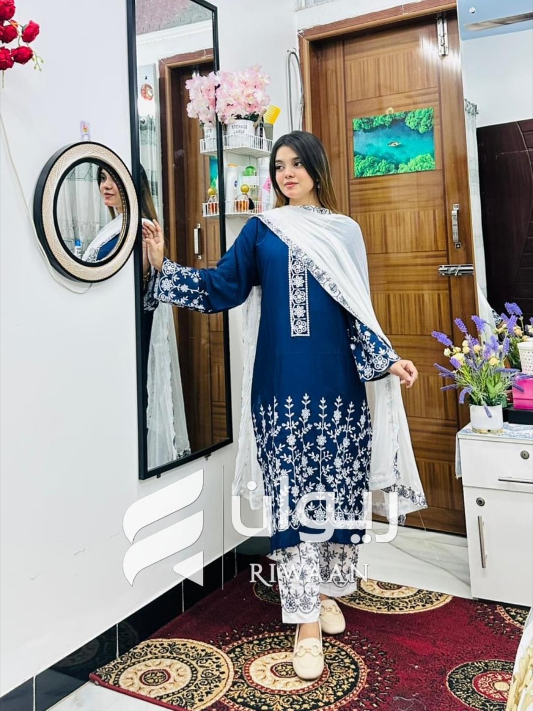 Blue Embroidery Dress - Image 3