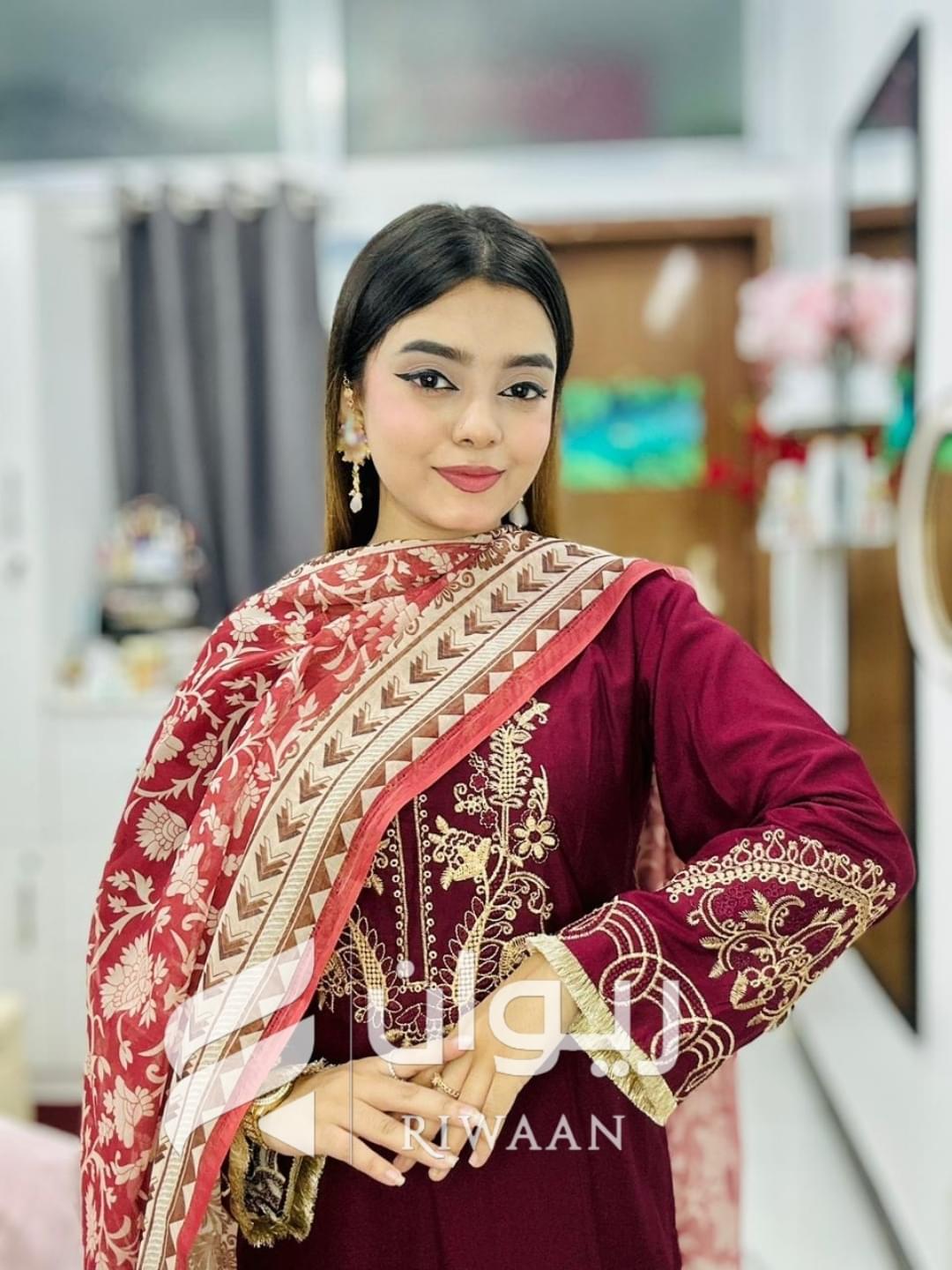 Maroon Golden Embroidery Dress