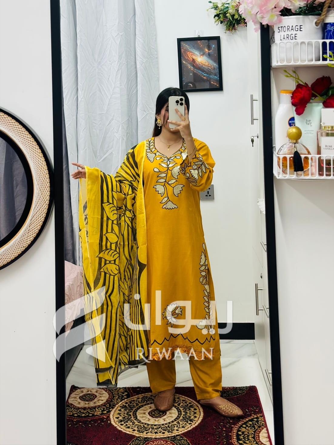 Yellow Sequence Embroidery Dress - Image 2