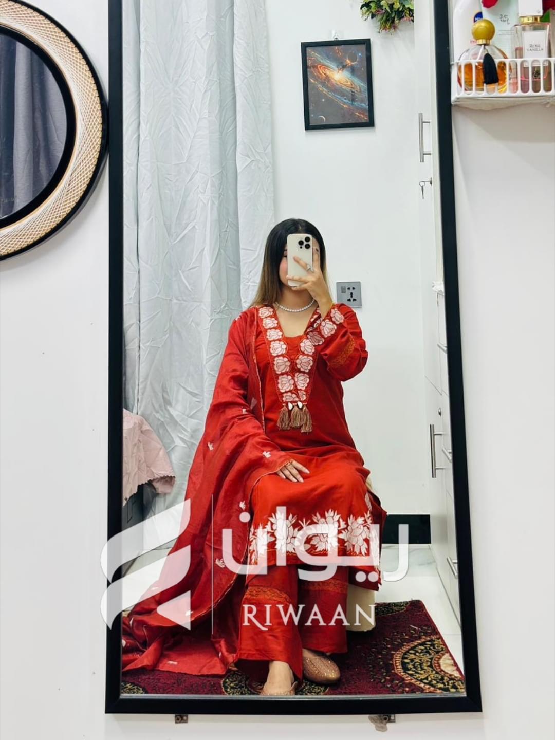 Deep Orange Embroidery Dress