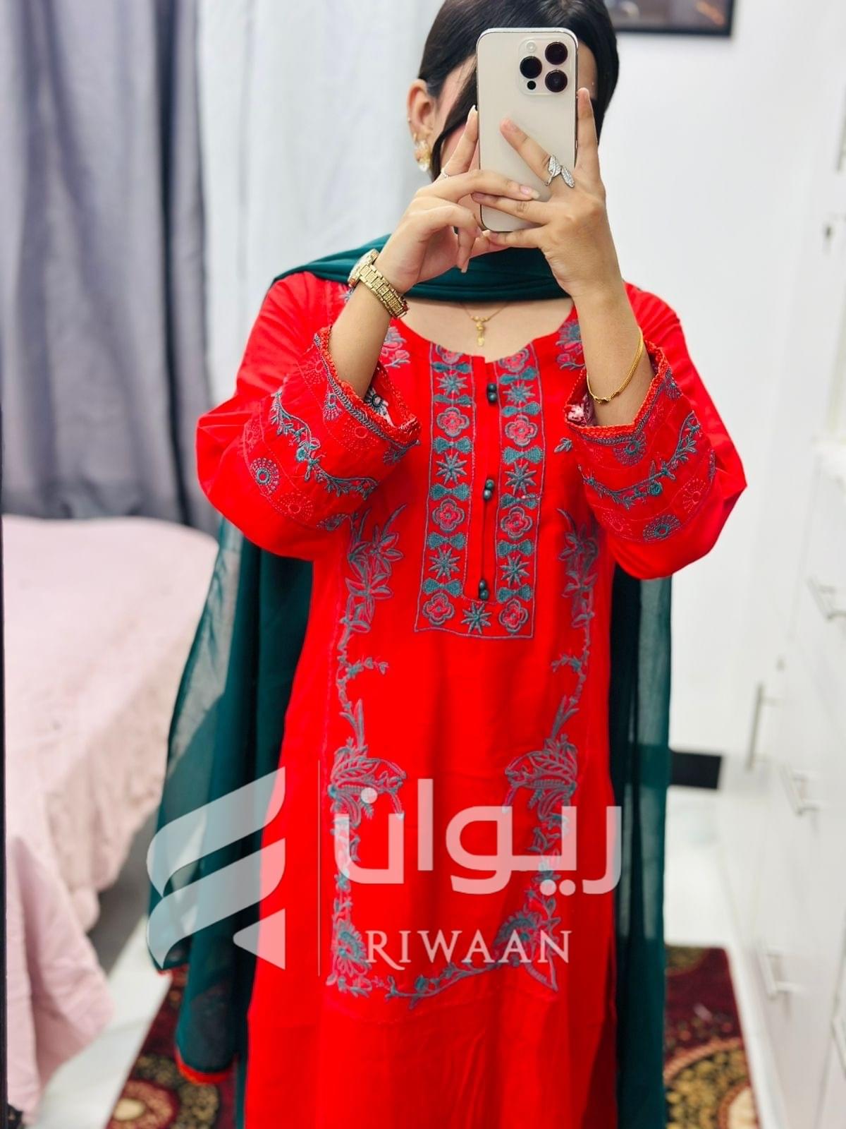 Red Embroidery Dress - Image 2