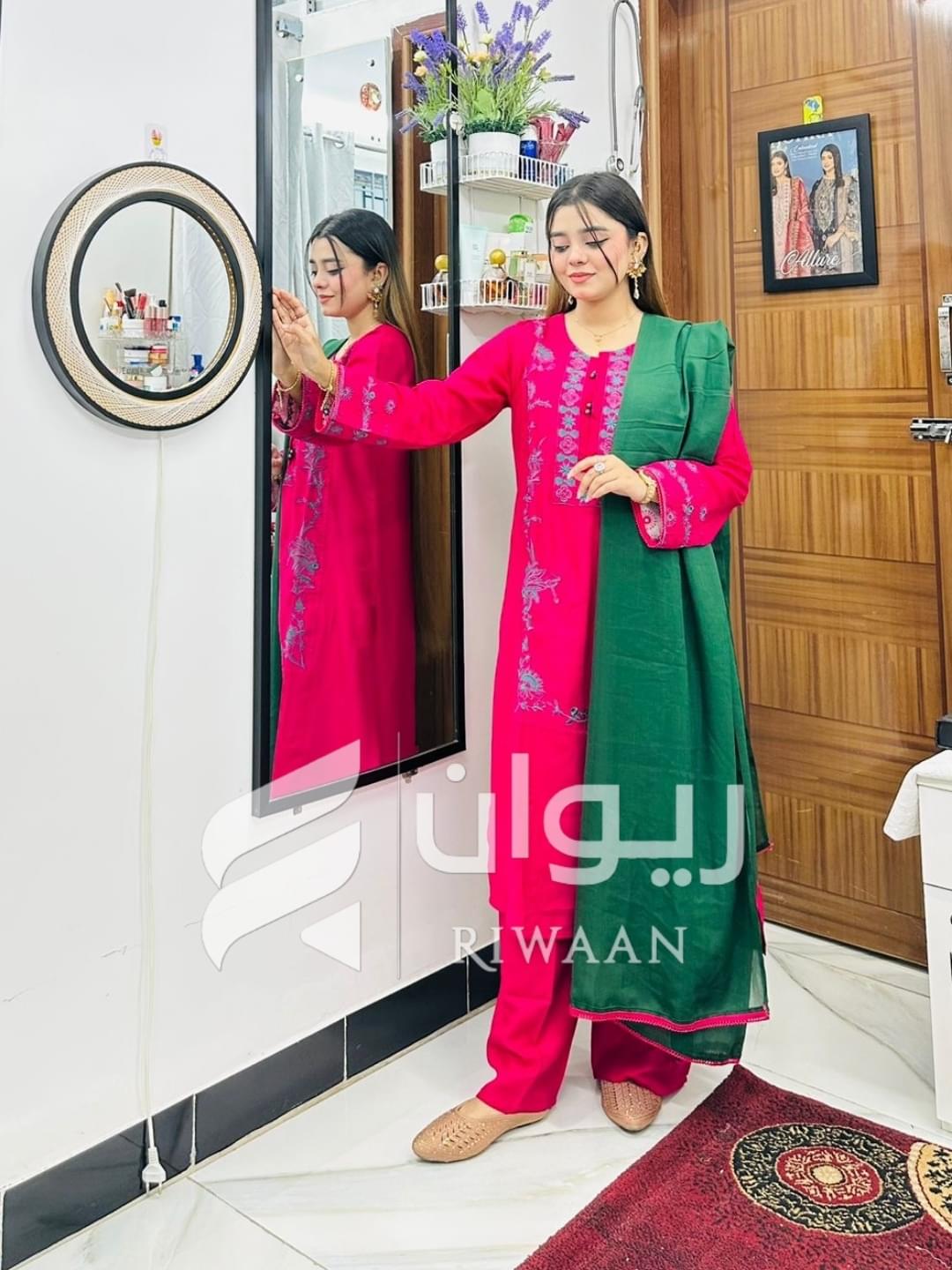 Magenta Embroidery Dress - Image 2