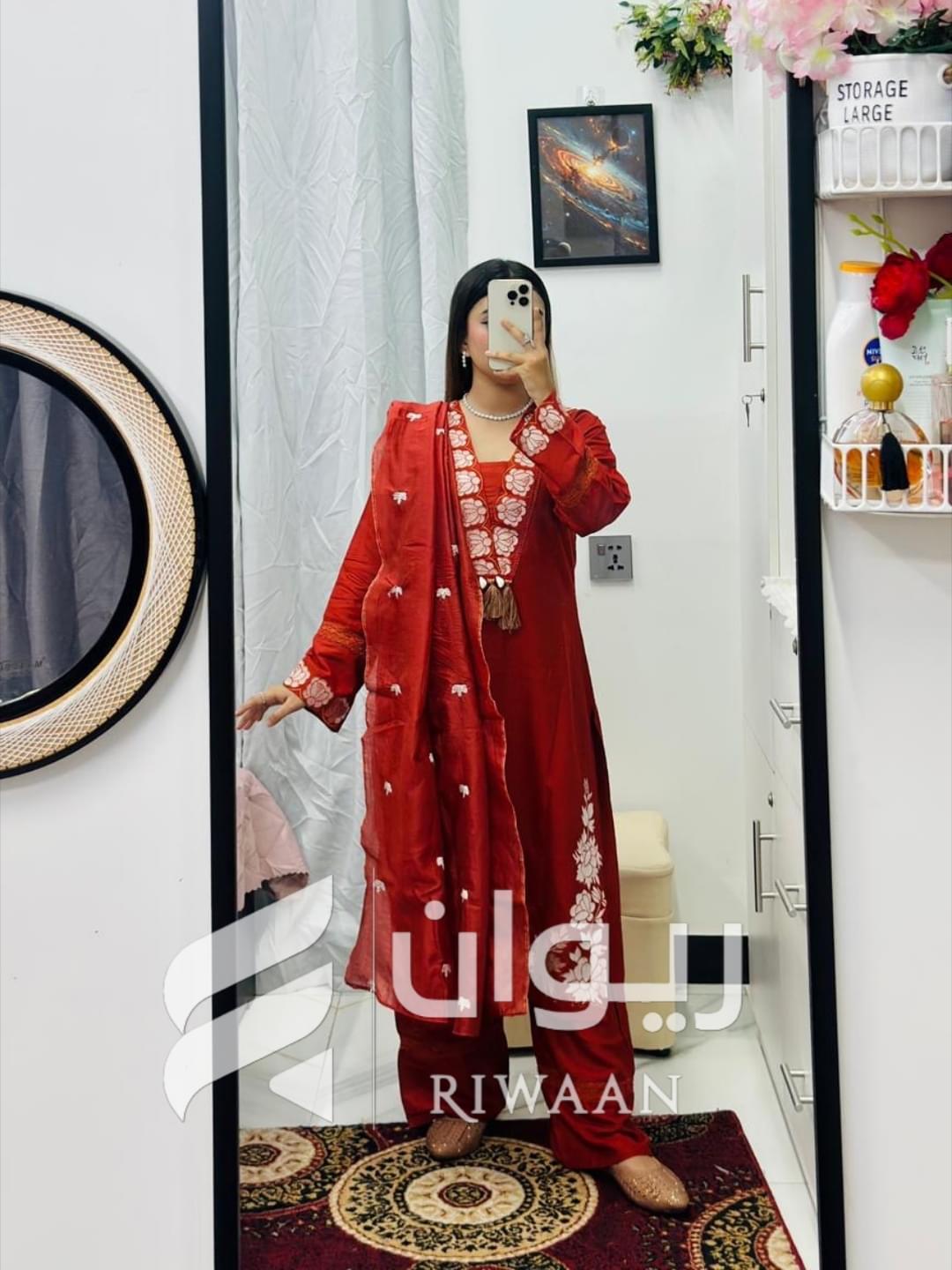 Deep Orange Embroidery Dress - Image 2