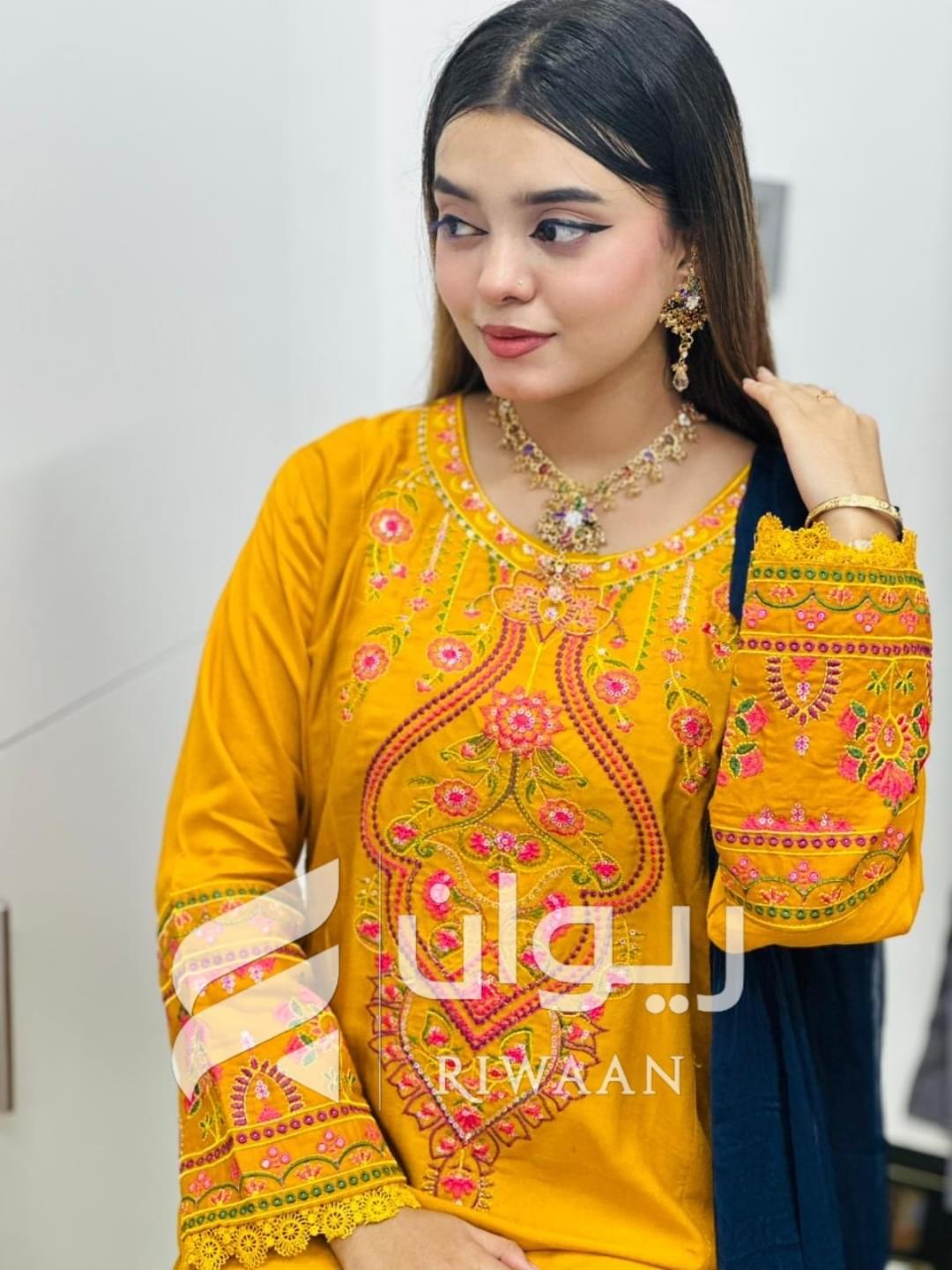 Yellow Sequence Embroidery Dress - Image 2