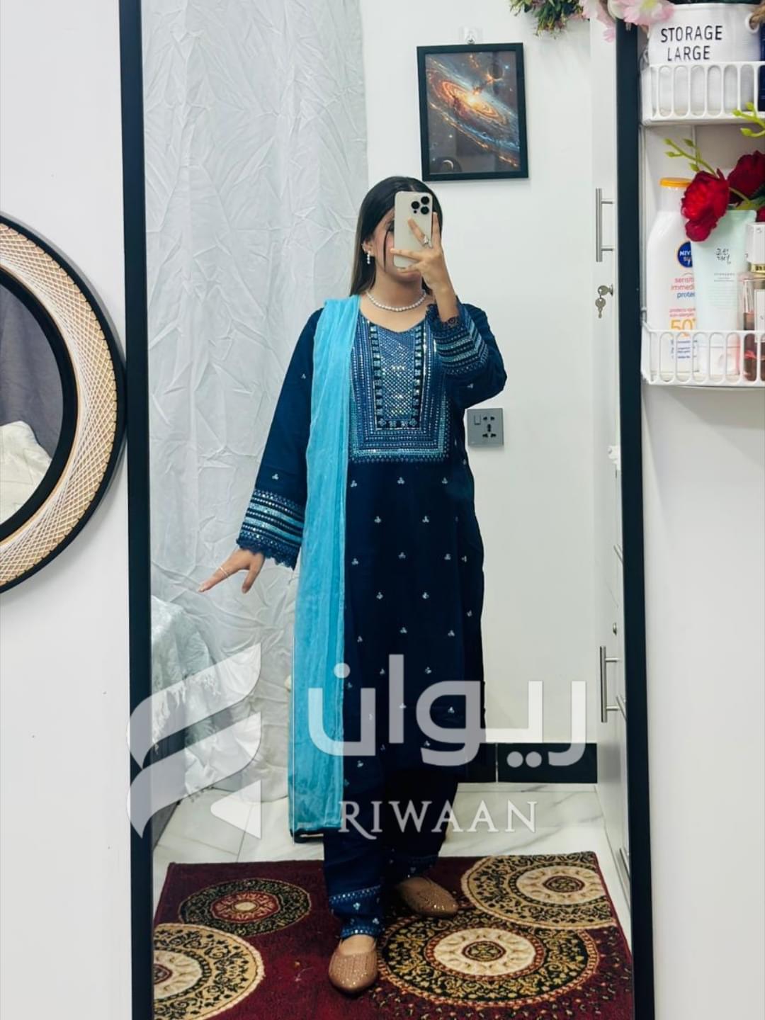 Blue Sequence Embroidery Dress - Image 3