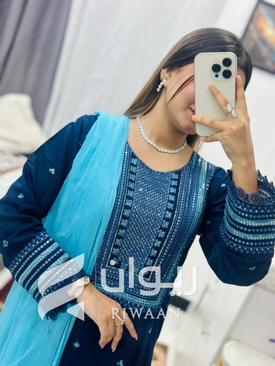 Blue Sequence Embroidery Dress - Image 2