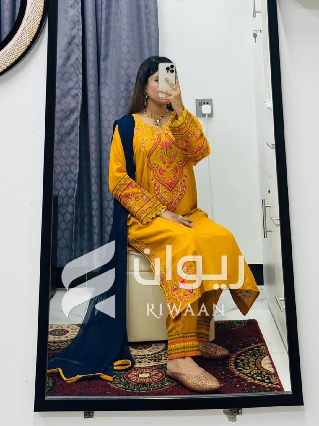 Yellow Sequence Embroidery Dress - Image 3